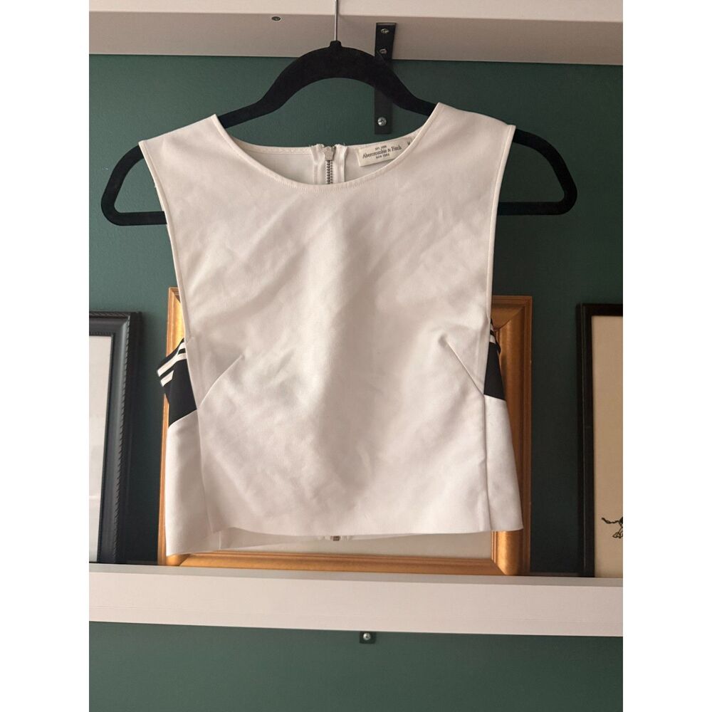 Abercrombie & Fitch Crop Blouse with Black/White Stripe Detail